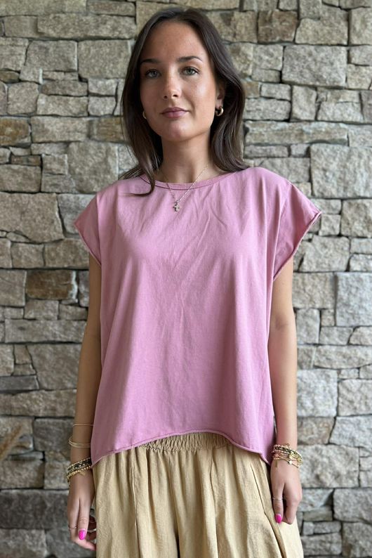  Classic Cotton Cap Sleeve Tee Indian Pink